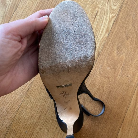 Black Cole Haan Nike Air Stephanie Black Quilted Leather Peep Toe SlingB… - Picture 8 of 9